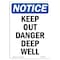 Signmission OSHA Notice Sign, 10" Height, Rigid Plastic, Keep Out Danger Deep Well Sign, Portrait OS-NS-P-710-V-13844 - alternate 1